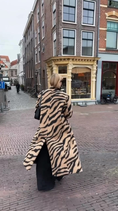 Long Brown Coat With A Zebra Print