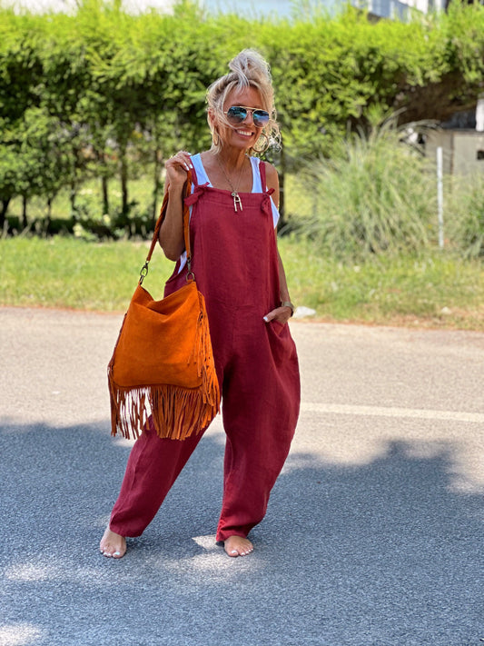 Red bag jumpsuit