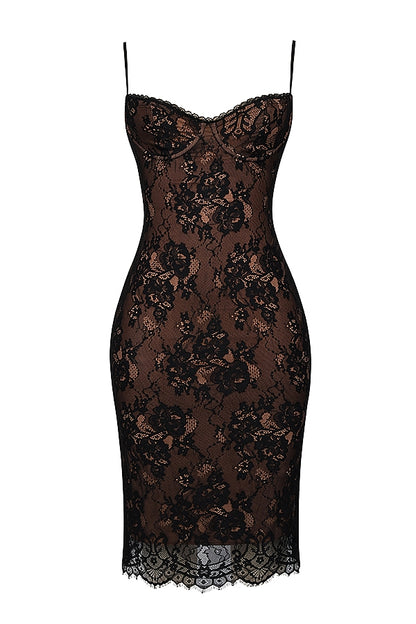 Black Lace Underwire Midi Dress