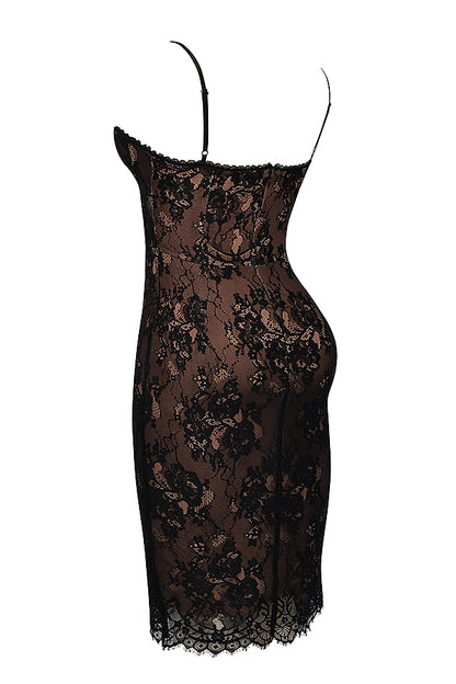 Black Lace Underwire Midi Dress