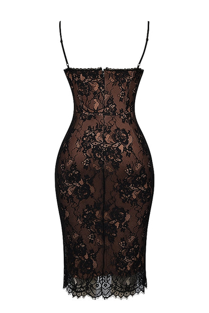 Black Lace Underwire Midi Dress