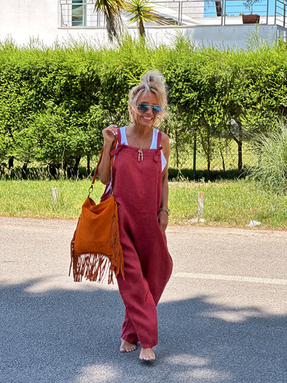 Red bag jumpsuit