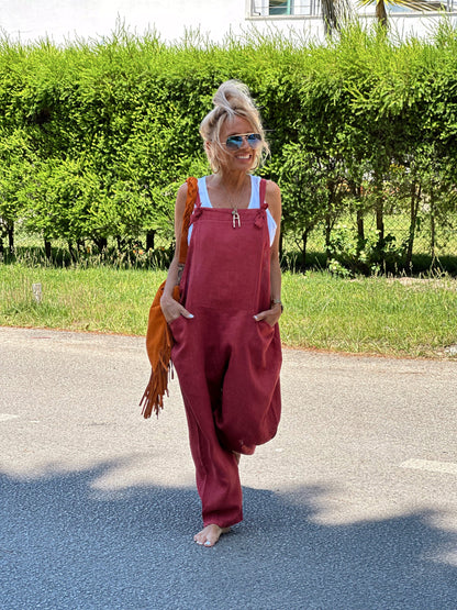 Red bag jumpsuit