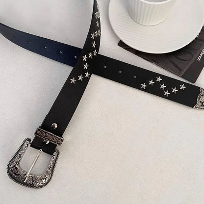 Vintage Star Studded Carved Belt