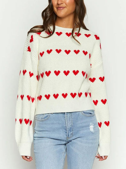 Lovey Red Heart Stripe Knitted Sweater