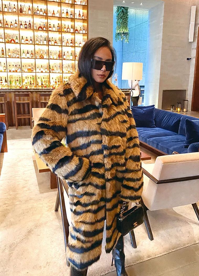 Tiger Print Faux Fur Coat