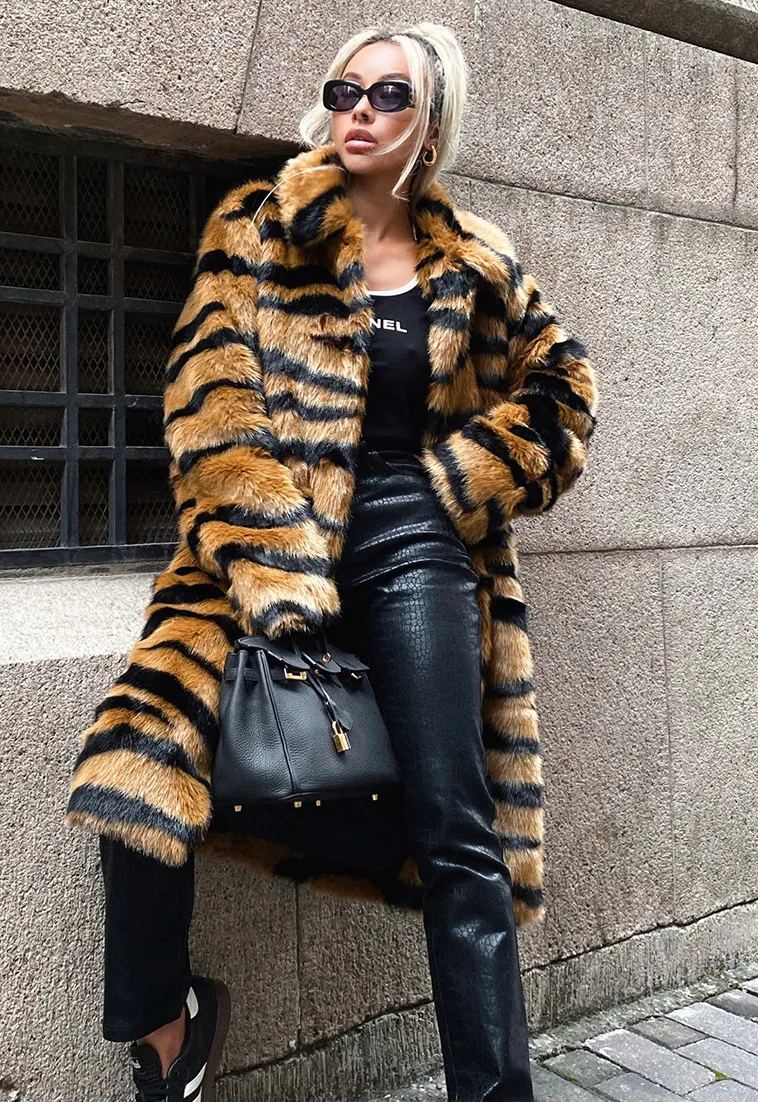 Tiger Print Faux Fur Coat