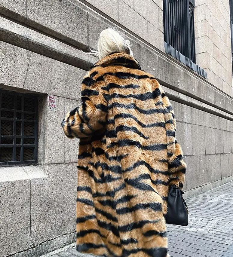 Tiger Print Faux Fur Coat