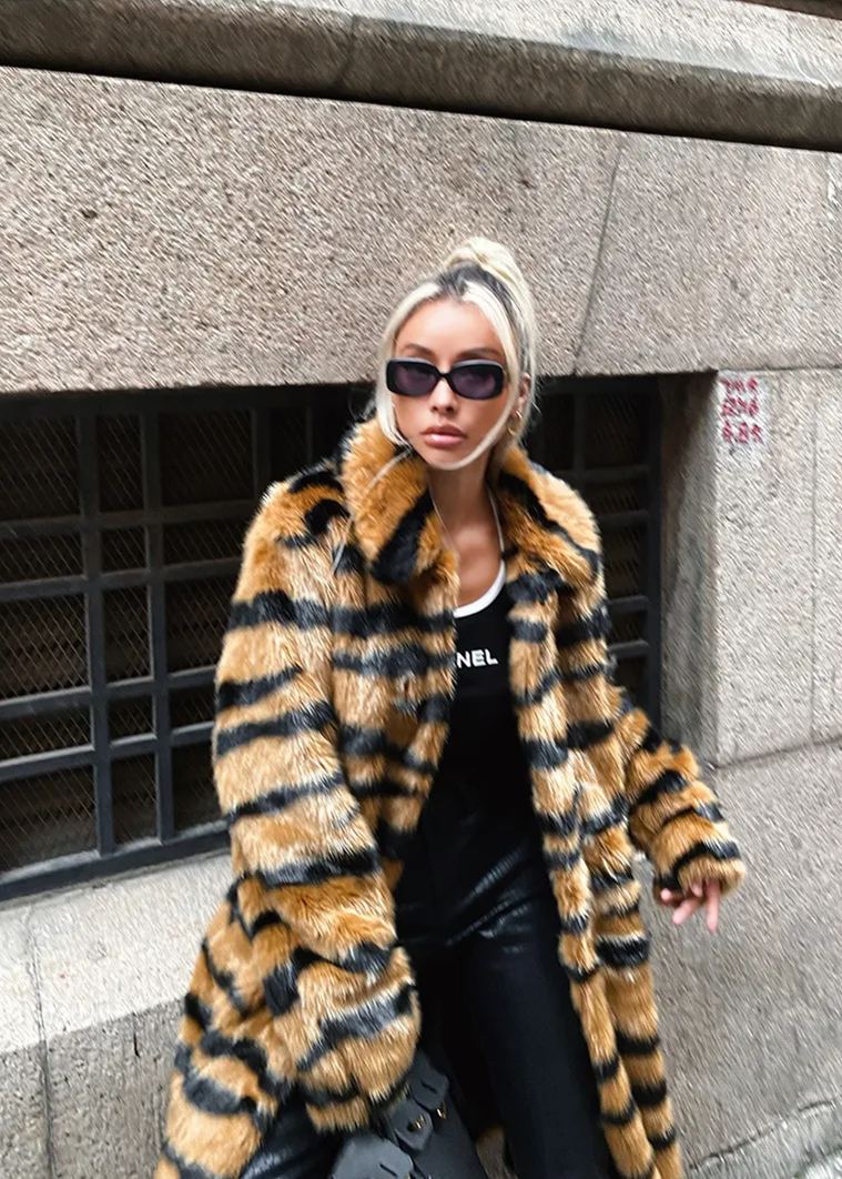 Tiger Print Faux Fur Coat