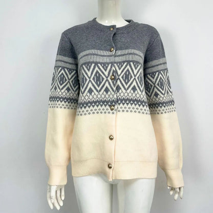 Color Contrast Geometric Pattern Cardigan