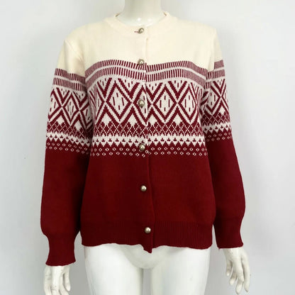 Color Contrast Geometric Pattern Cardigan