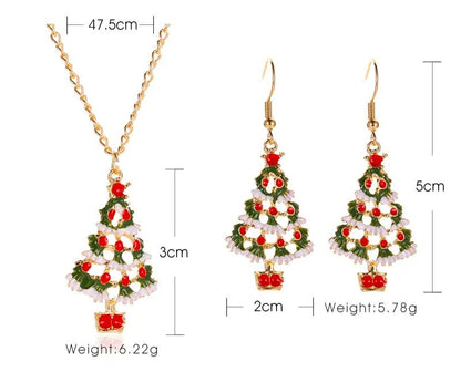 Snow Covered Hollow Christmas Tree Earrings Necklace Set