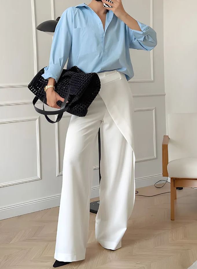 Casual Straight Leg Asymmetrical Pants