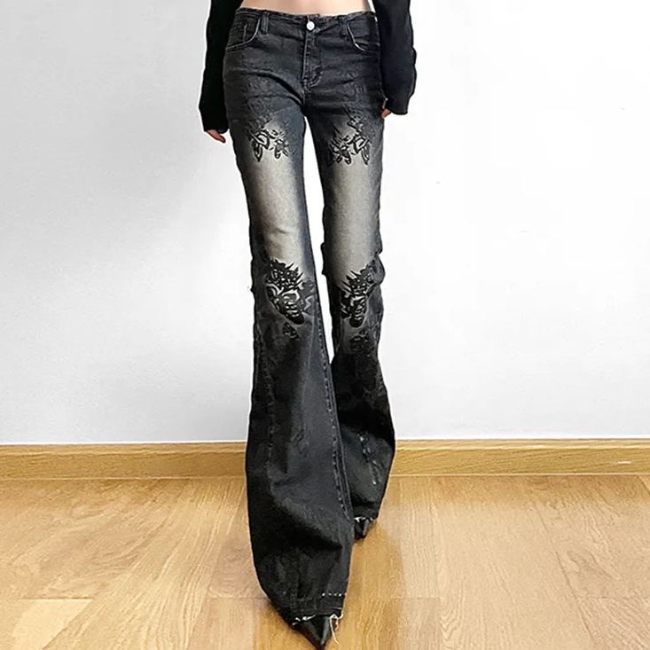 Printed Wash Low Rise Jeans