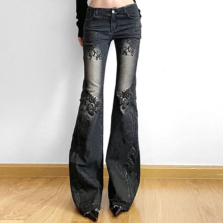 Printed Wash Low Rise Jeans