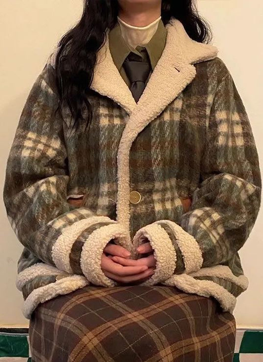 Retro Brown Green Checked Jacket