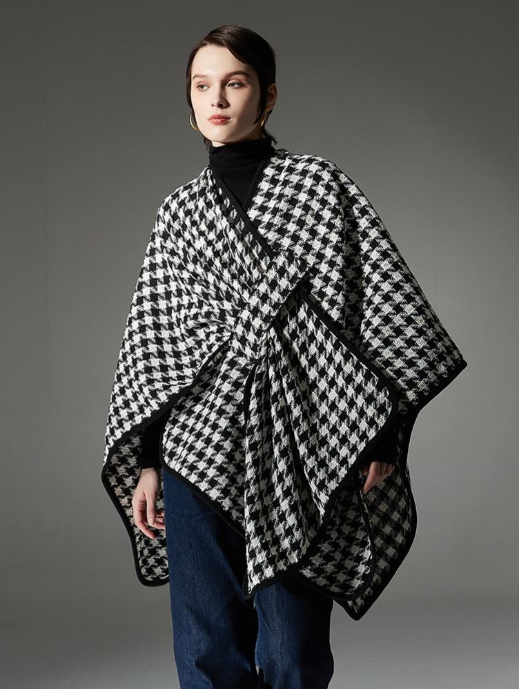 Houndstooth Wrap Poncho Cape