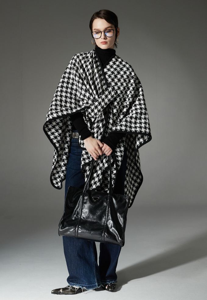 Houndstooth Wrap Poncho Cape