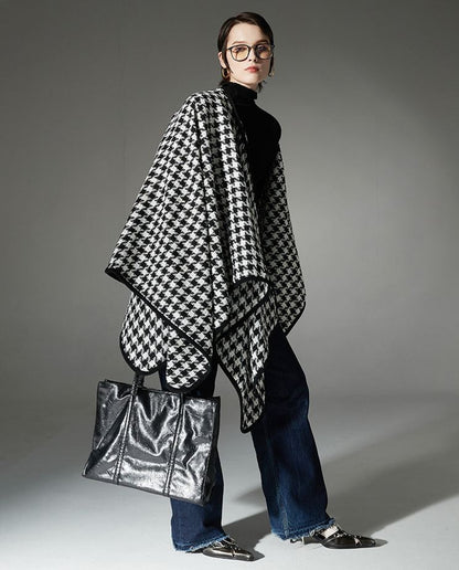 Houndstooth Wrap Poncho Cape