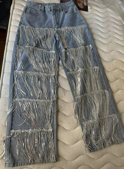 Sequin Chain Straight Jeans