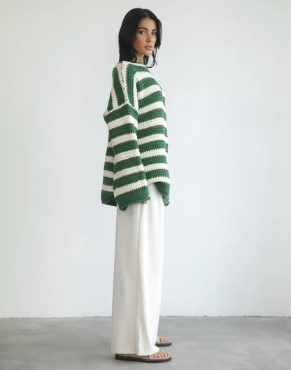 Loose Striped Knit Pullover Sweater