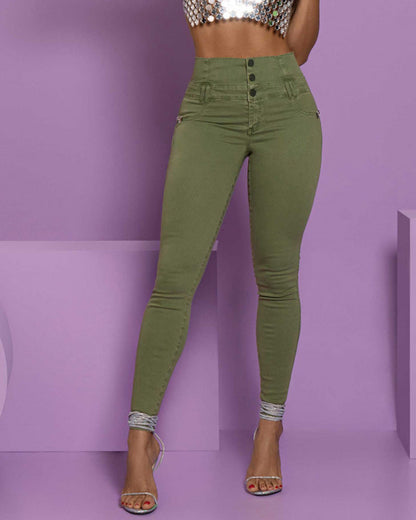 High-Waisted Back-Zip Skinny Jeans