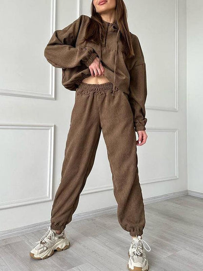 Two-piece long-sleeved hooded zippered trousers suit