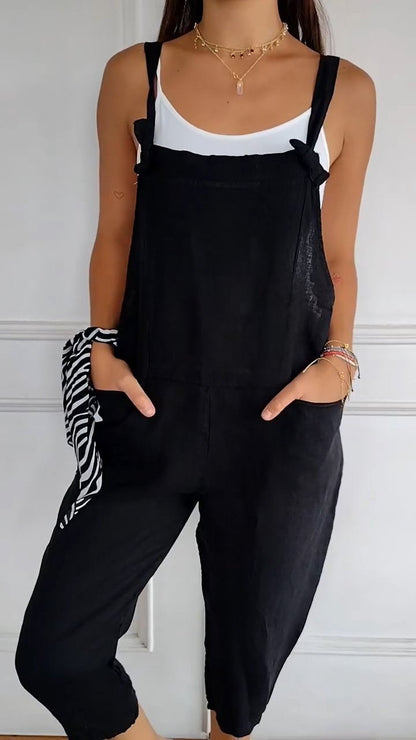 Casual Cotton and Linen Suspender Jumpsuit