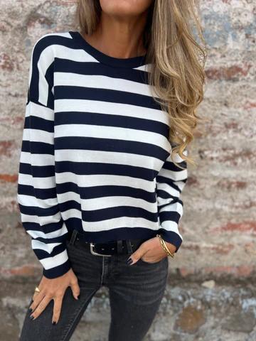 Casual Round Neck Striped Top