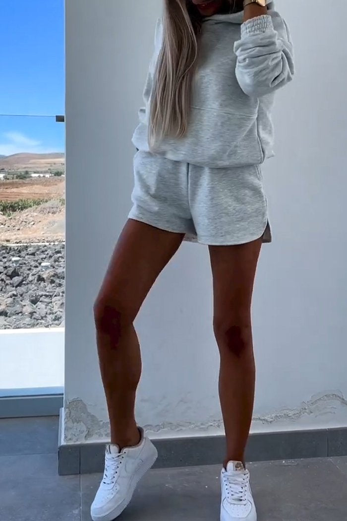 Hooded Sweatshirt and Shorts Sports Suit