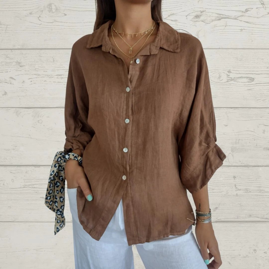 Casual Cotton and Linen Lapel Shirt