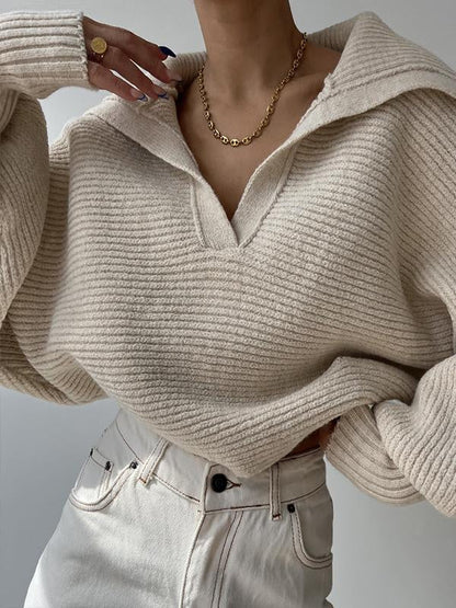 Sweater sweater lapel pullover top