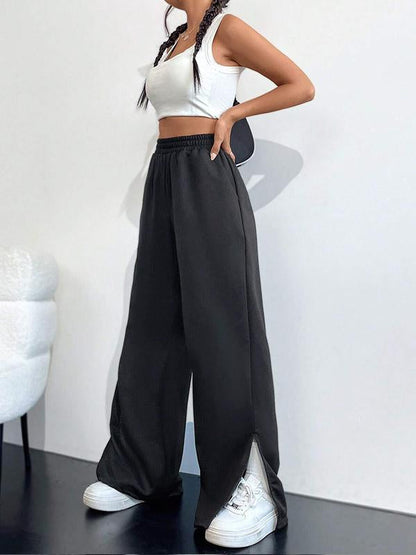 Fashion casual sports pants elasticated waist wide leg straight underpants