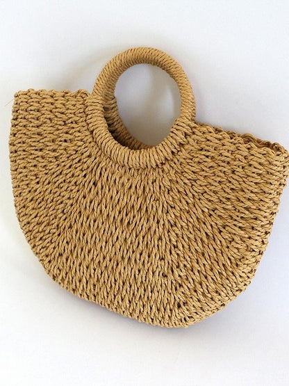 Women's Paper Rope Straw Bag Half-moon Shaped Hand Woven Bag