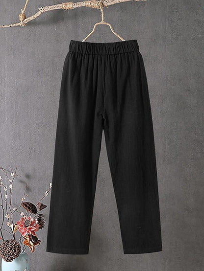 Women's Slacks Baggy Cropped  Ankle-Length Linen Pocket Elastic Mid Waist Pants