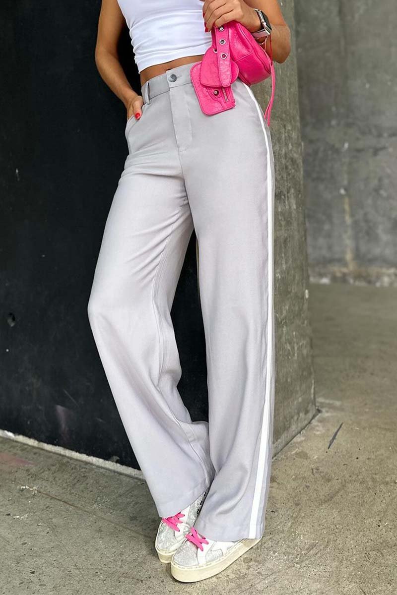 Women's casual hemmed webbing patchwork trousers