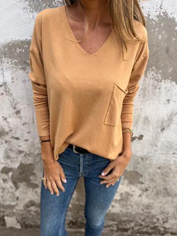 Casual V-neck Long-sleeved Top