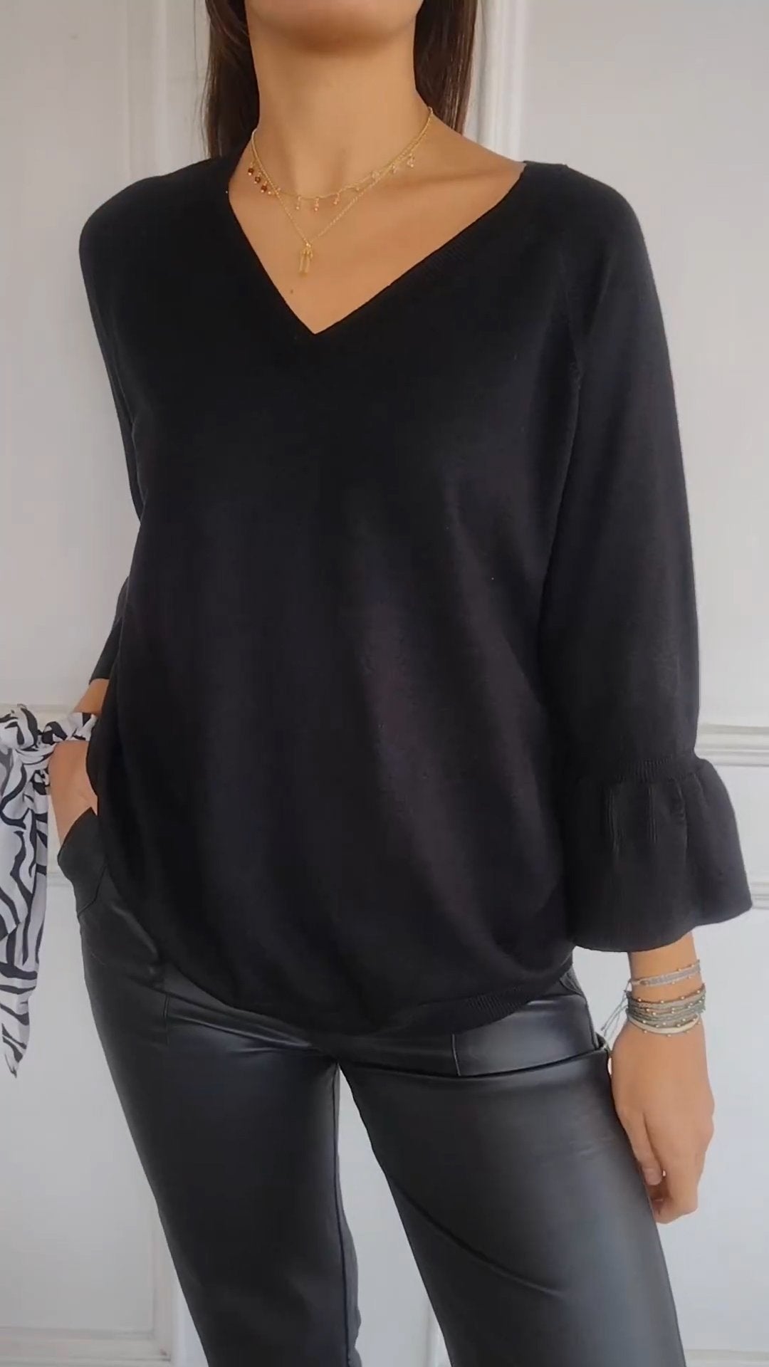 Casual V-neck Bell Sleeve Top