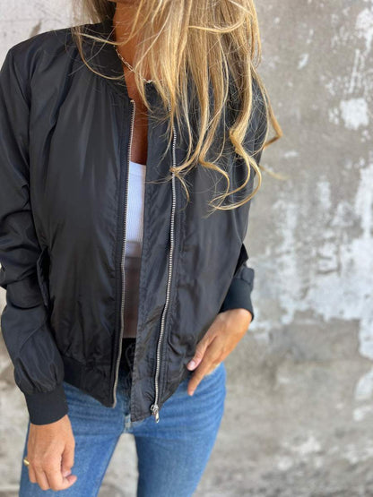 Round Neck Zippered Long Sleeve Jacket