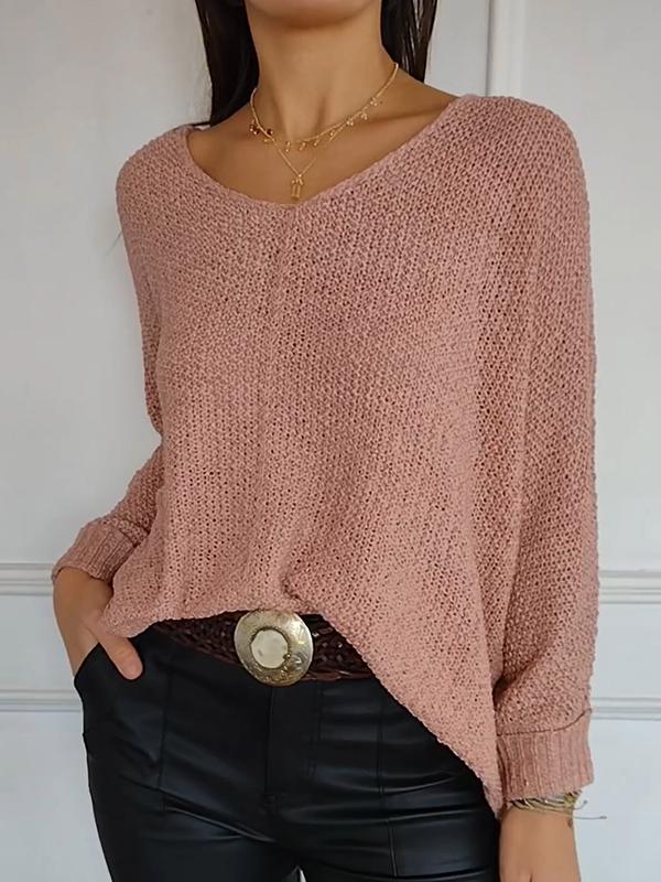 Women's V-neck Knitted Long-sleeved Top