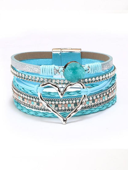 Women's Bohemian Love Rhinestone Magnetic Leather Bracelet