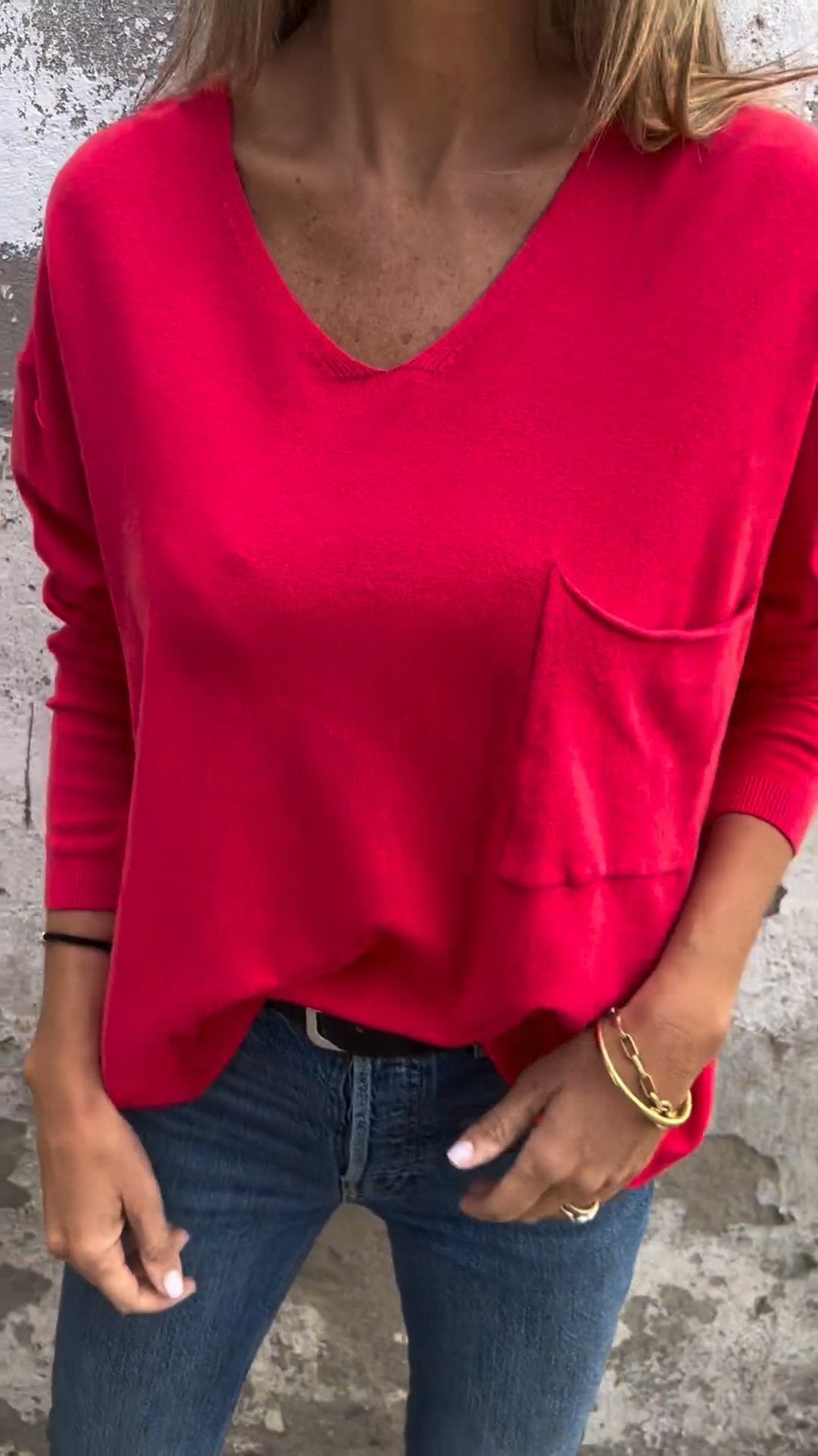 Casual V-neck Long-sleeved Top