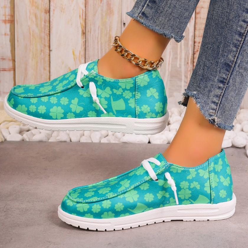 ST. PATRICK'S DAY GREEN CLOVER GRAPHIC CANVAS SHOES