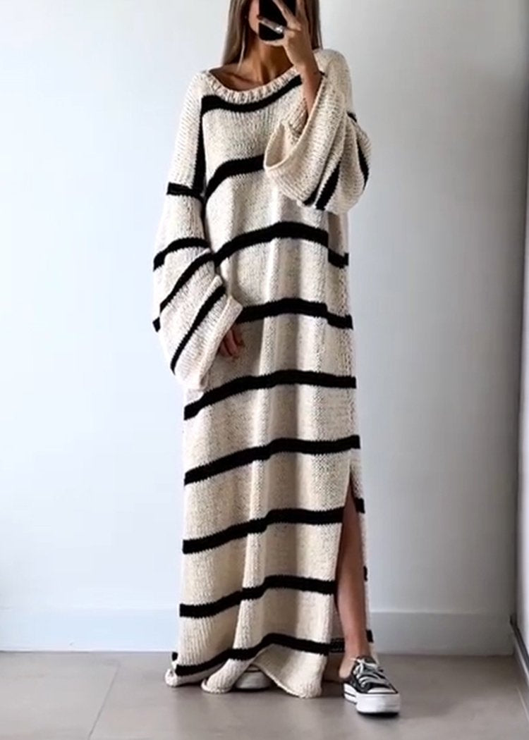 Round Neck Striped Knitted Dress