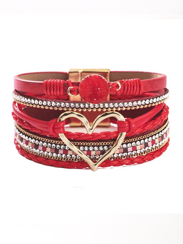 Women's Bohemian Love Rhinestone Magnetic Leather Bracelet