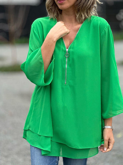 Chiffon Irregular Zipper Top