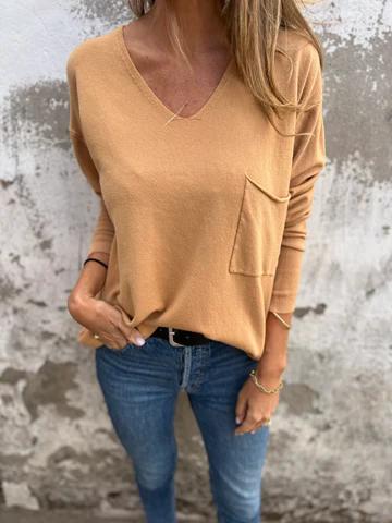 Casual V-neck Long-sleeved Top