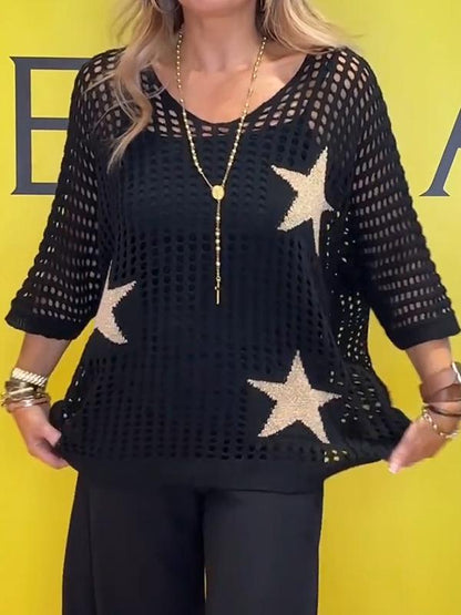 Casual V-neck Star Print Blouse