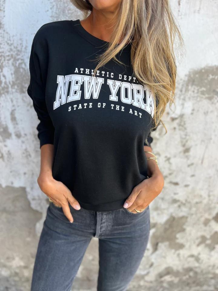 Round Neck Letter Print Pullover Sweatshirt