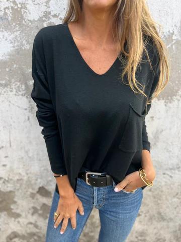 Casual V-neck Long-sleeved Top